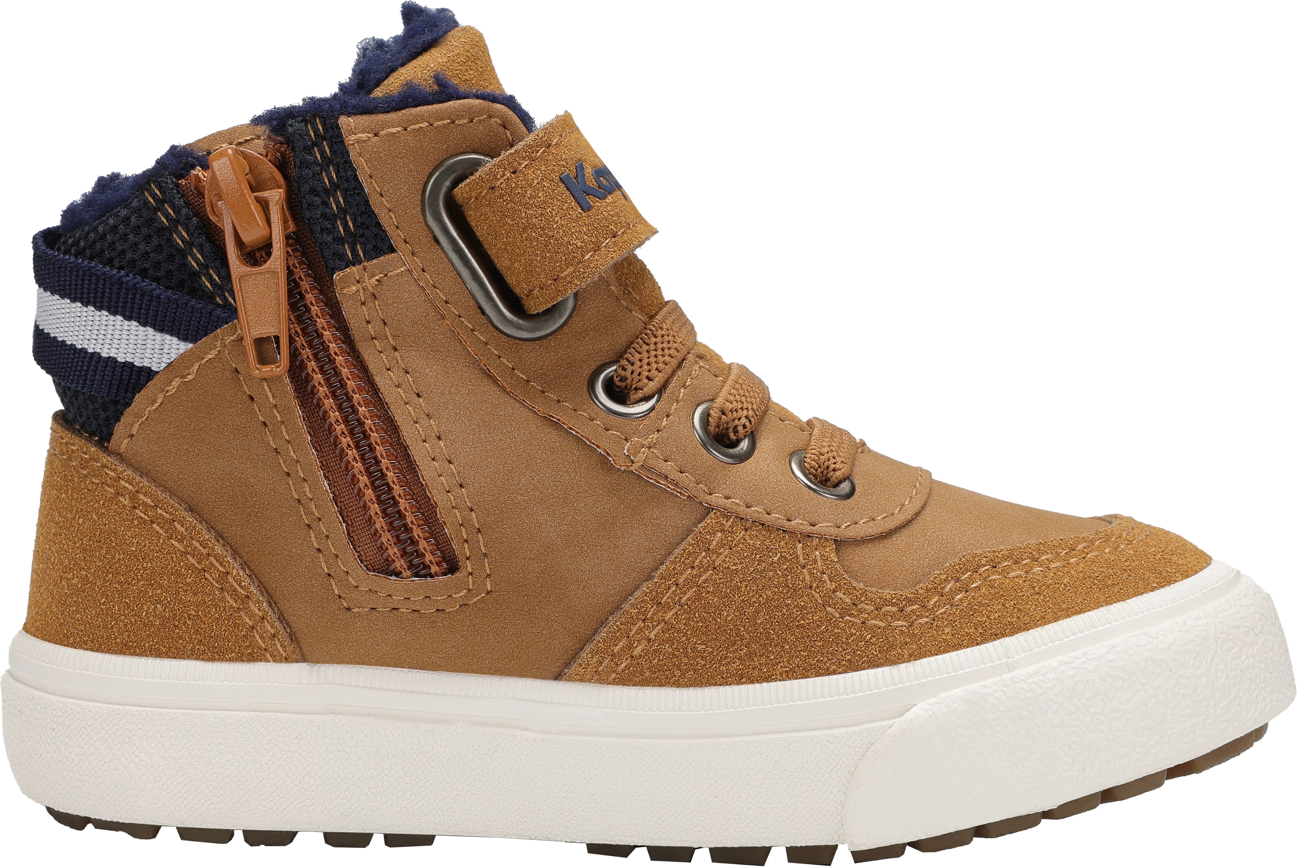 Sneaker KANGAROOS "Kavu Shady EV", Jungen, Gr. 28, wärmend, braun (rubber, dk navy), Textil, Schuhe Sneaker, gefüttert rubber, dk navy 28, wärmend