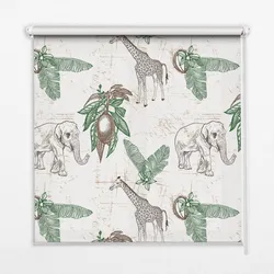 INNENROLLO - Fensterrollo - Rollo - 150x140 cm - Giraffen, Elefanten und Blätter