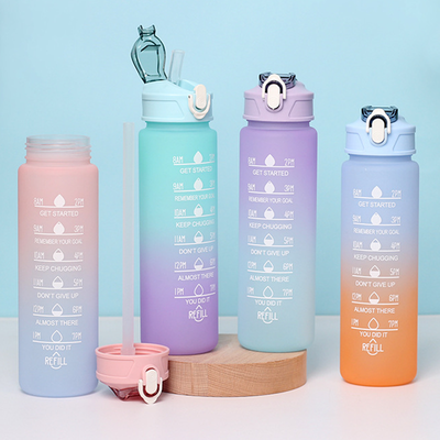 Uplifted Trends Rainbow Color Sports Water Bottle With Straw Durable Heat Resistant Plastic Cup blue