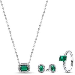 Pandora 21783 Damen Schmuck-Set Kette, Ohrringe und Ring Funkelndes Grün, 52/16,6
