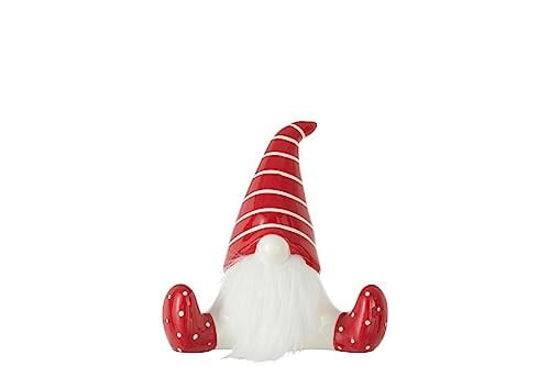 J-Line Keramisch Kerstman Figuur Zittend - Rood/Wit - Medium