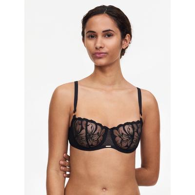 Balconette-BH CHANTELLE "FLEURS", Damen, Gr. 70, Cup E, schwarz, Obermaterial: 51% Polyamid, 28% Polyester, 21% Elasthan, BHs Balconette-BH, mit floraler Stickerei