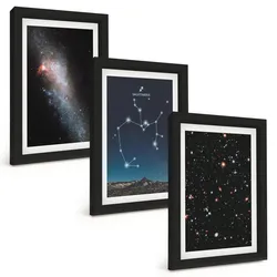 BILDER SET 3er Set - 20x30 cm Schwarzer Rahmen - Galaxien, Sternbilder, Weltraum, Schütze