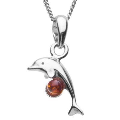 Kette mit Anhänger OSTSEE-SCHMUCK "- Delphin - Silber 925/000 - Bernstein" Gr. 42, silber (silber 925, silberfarben, weiß), Schmuck_Sets, Damen, 42, Silber 925 (Sterlingsilber)