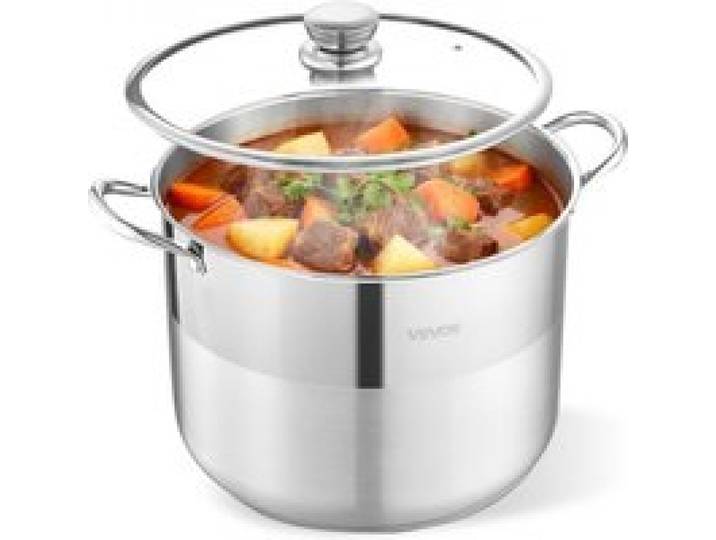 VEVOR Edelstahl Kochtopf 15,1 L Großer Suppentopf mit Glasdeckel Induktionsgeeignet Hochwertiger Nudeltopf PFOA-frei PFAS-frei für Gasherd Elektrokochfeld Ideal für Eintöpfe Pasta Familienportionen