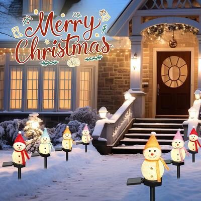 Inspired Finds Solar Snowman Pathway Stake Light Waterproof Solar Snowman Pathway Lights For Christmas Yard Decor yellow
