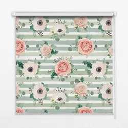 INNENROLLO - Fensterrollo - Rollo - 150x140 cm - Rosen auf grünen horizontalen Streifen