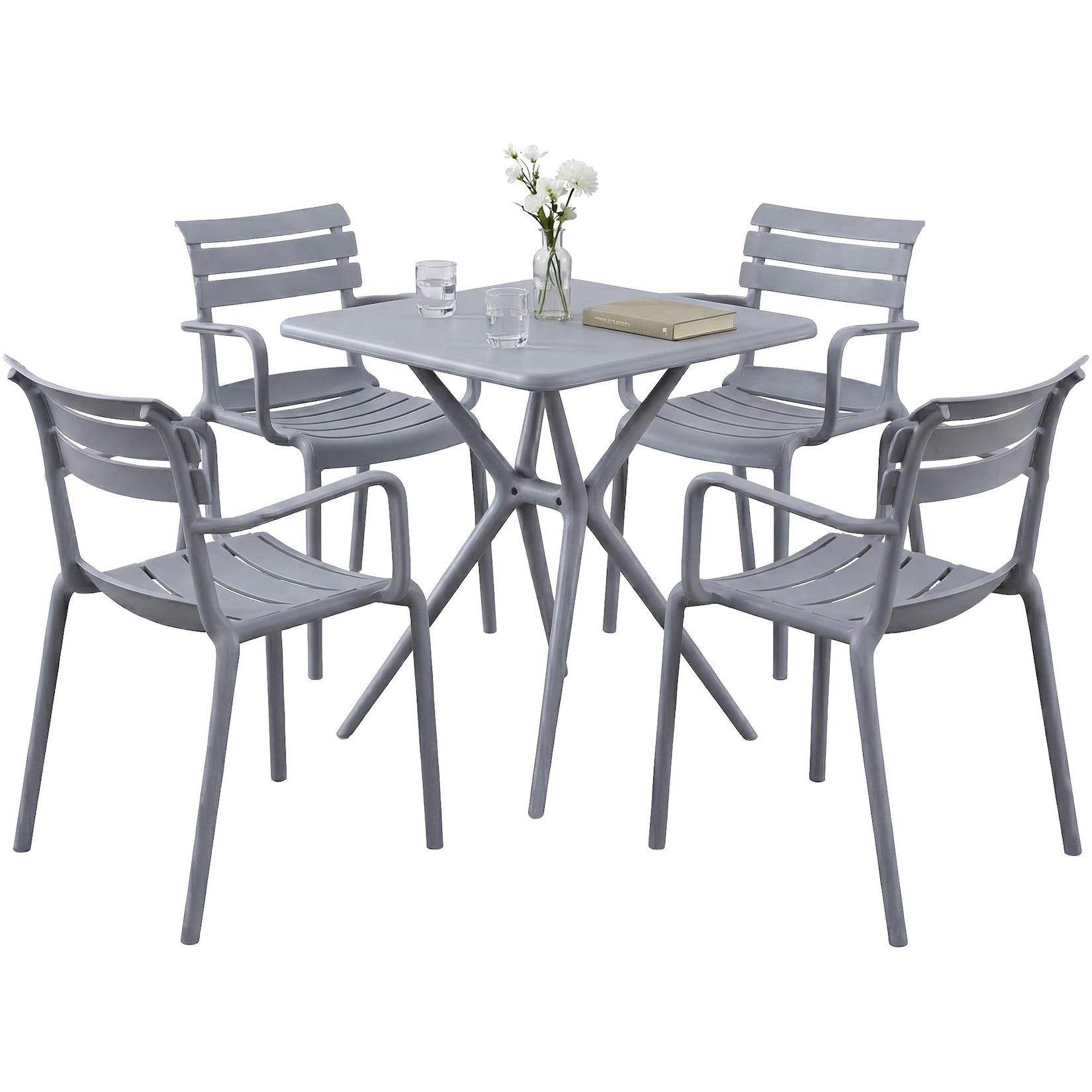 CLP Gartenmöbel-Set Avena mit 4 Stühlen - Farbe: grau