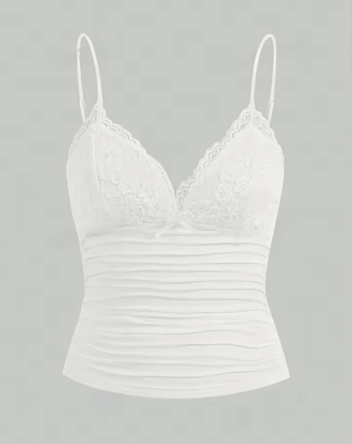 Inspire Picks Contrast Lace Bow Front Crop Cami Y2K Backless Grunge Punk Top For Women white s(us 4)