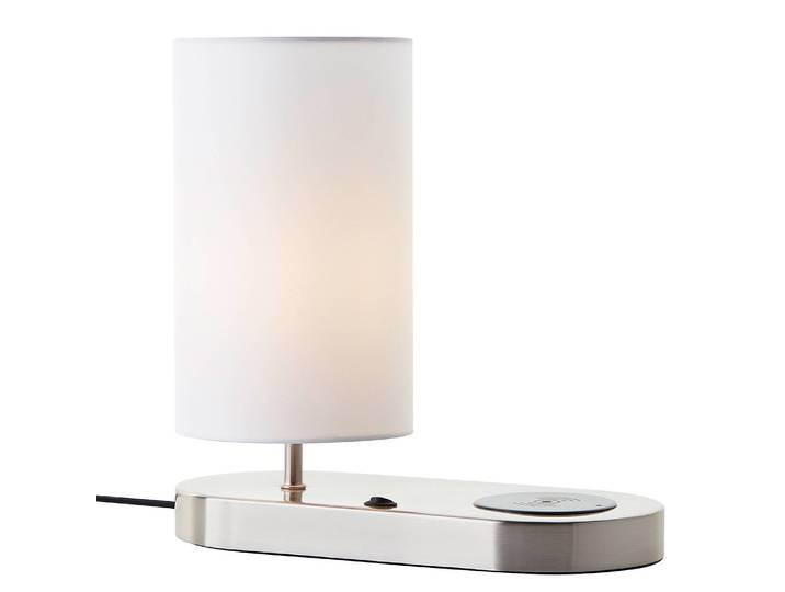 Lampe de table Clarie 12 x 26 x 26cm Blanc/Blanc Tissu mélangé E14