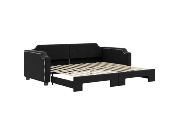 PUGYNBK 2-in-1-Schlafsofa mit Ausziehbett, schwarzer Stoff, 90 x 190 cm Struktur aus Holz und Metall, Lattenrost im Lieferumfang enthalten, Matratze nicht im Lieferumfang enthalten, ideal für Gäste