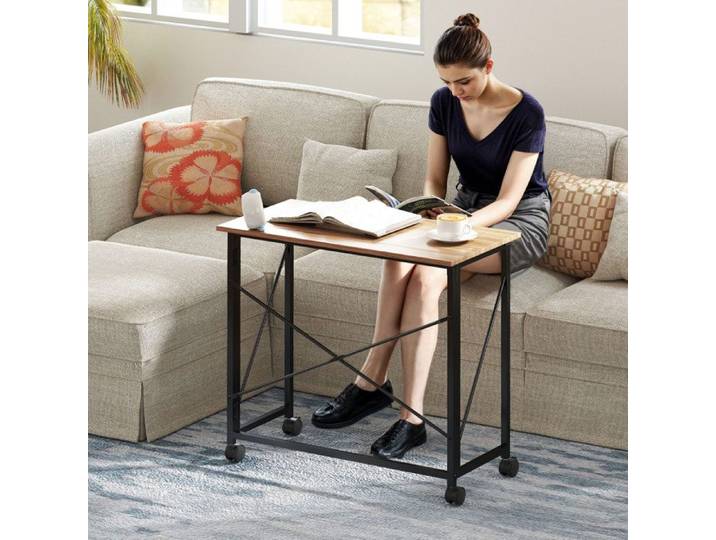 Bureau pliant - Chêne - 4 roulettes (2 freins) - Plateau MDF 80x40 cm - Cadre acier
