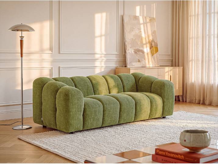 3-Sitzer Sofa aus grünem Chenille-Stoff NELIMAR
