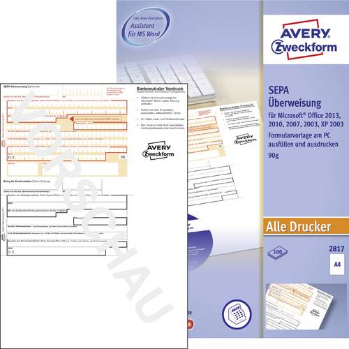 Avery-Zweckform Überweisung Formular SEPA-Überweisung DIN A4 Anzahl der Blätter: 100 2817
