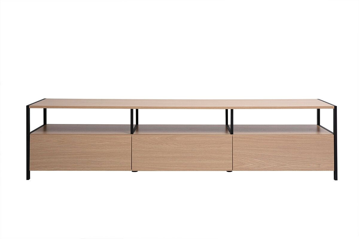 Miliboo Fernsehmöbel in heller Eichenholzoptik und schwarzem Metall L180 cm MAXENCE