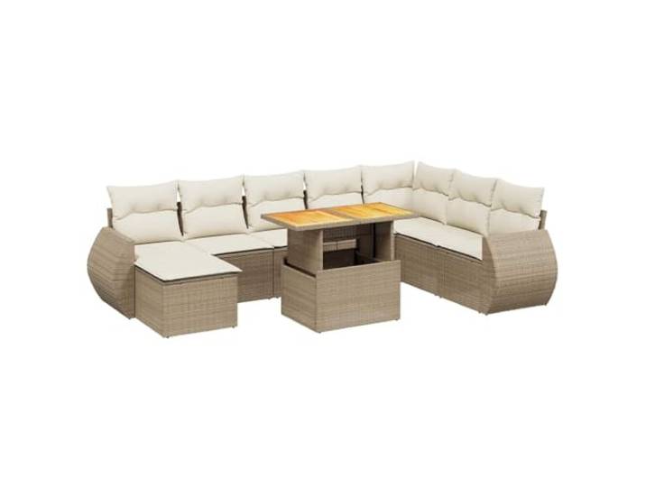 PUGYNBK Garten-Sofa-Set, 9-teilig, synthetisches Rattan, Beige Tisch mit verstellbarer Tischplatte, Kissen mit waschbarem Bezug, modulares Design, für Terrasse oder Terrasse