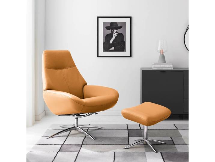 home24 Relaxfauteuil Raahe bruin/beige/zandkleurig echt leer Daleb 68 x 97 x 89cm