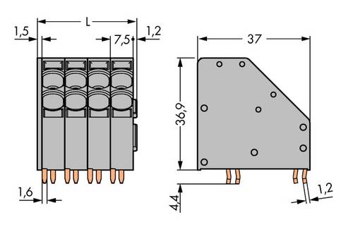 WAGO 746-2305 Federkraftklemmblock 10.00mm² Polzahl 5 Grau 24St.