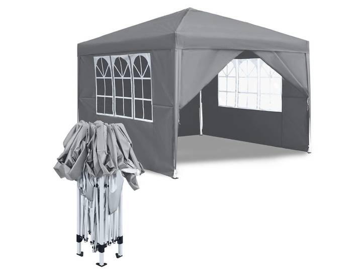Faltpavillon 2.5x2.5m Wasserdicht mit 4 Seitenteilen UV-Schutz Grau
