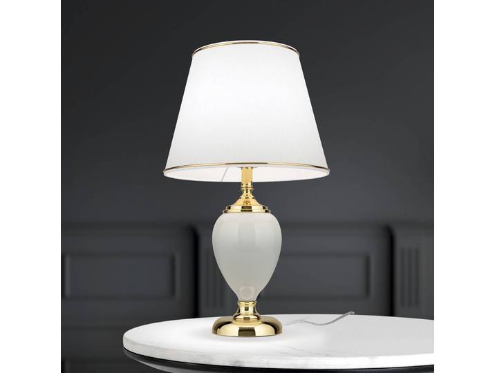 ORION Tischlampe Ovum, weiß / opal, für Wohn- / Esszimmer, Textil / Stoff / Seide