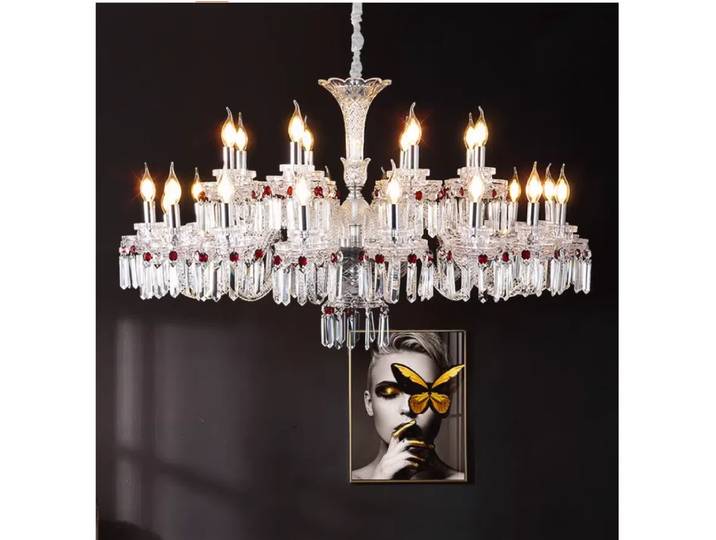 Lustre moderne en cristal transparent rouge/noir/bleu, grande décoration K9, 6/8/10/15/18 bras, luminaire de salon