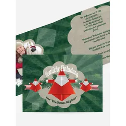 Foto Weihnachtseinladung selbst gestalten mit Spruch und Fotos im Onlinedesigner bei Meine-Kartenmanufaktur.de