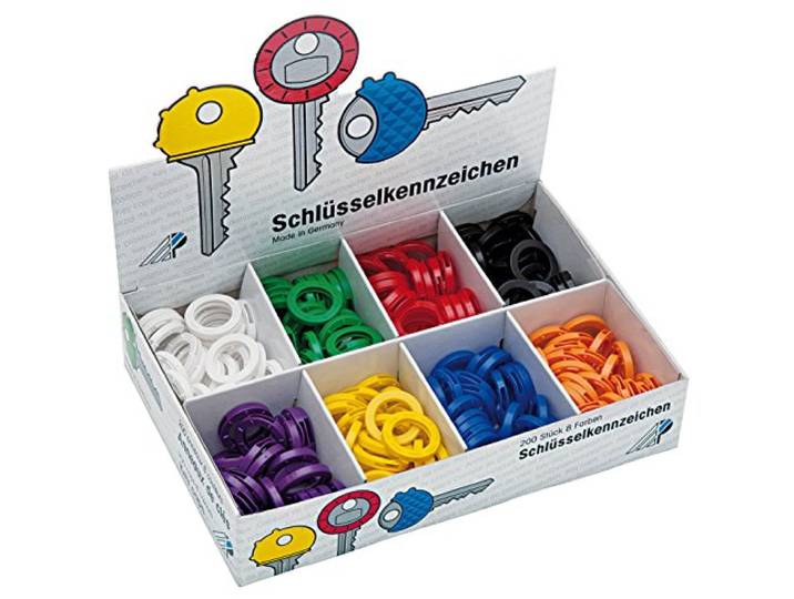 WEDO 2628008 sleutelringen, flexibel zacht plastic, 200 stuks in display, 24 mm, diverse kleuren