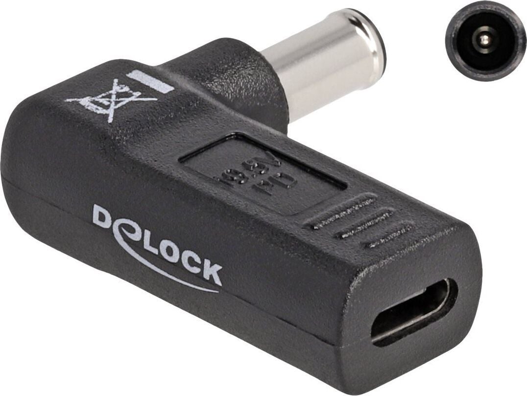 Delock USB Type-C naar Sony 6,0 x 4,3 mm adapter voor notebook-oplaadkabel, 90 graden geknikt, zwart