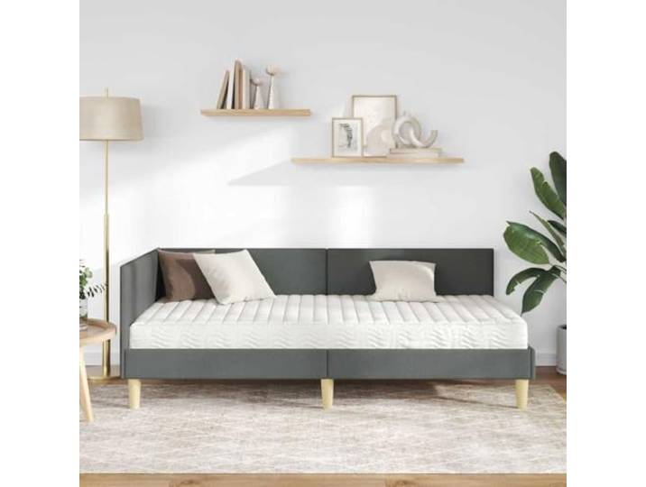 KTHLBRH Eckbett mit Matratze Einzelbett grau Stoff Kopfteil zur Wandmontage, verstellbar, Multizonen-Unterstützung, Basis aus Sperrholz, 204 x 104 x 72 cm