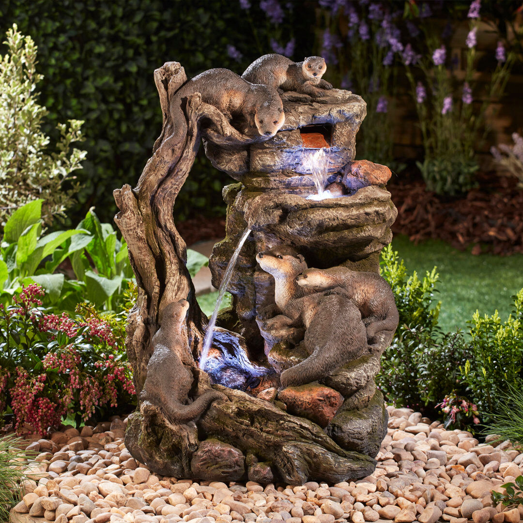 Union Rustic Outdoor Weather Resistant Sculptural Fountain with Lights 76cm H X 55cm W X 39.5cm D
