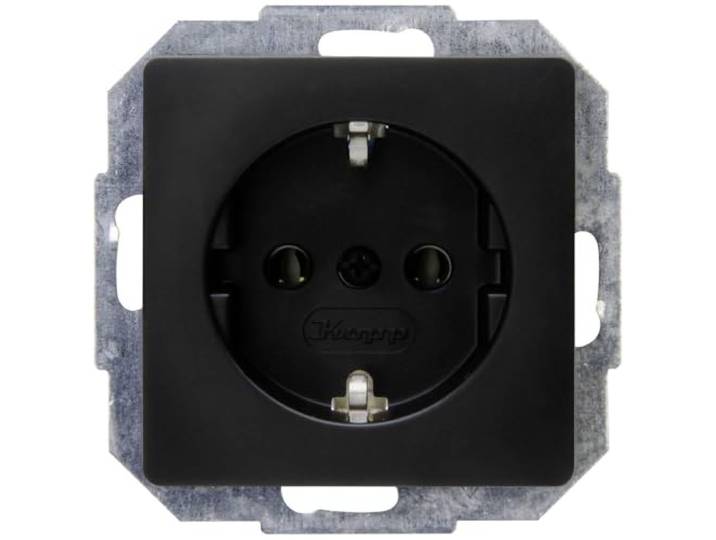 Kopp PARIS Geaard stopcontact in matzwart, hoogwaardig 1-voudig inbouwstopcontact, 16 A, stijlvol IP20 inbouwstopcontact zonder verhoogde aanraakbeveiliging, inbouwstopcontact, 250 V ~