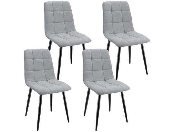 ANVOFONG Leinenstoff Esszimmerstühle 4er Set,Grau Karomuster,Esszimmerstuhl mit verstärkten Stuhlbeinen,Küchenstuhl Polsterstühle,Stuhl für Esszimmer,Küche & Wohnzimmer