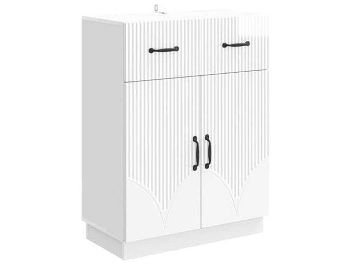 TEKGHUT Sideboard Hochglanz Weiß 66 x 34,5 x 87 cm Holzwerkstoff Großzügige Fächer, Regale, Türen, offene Regale, für Wohnzimmer, Esszimmer, Flur, pflegeleicht abstauben