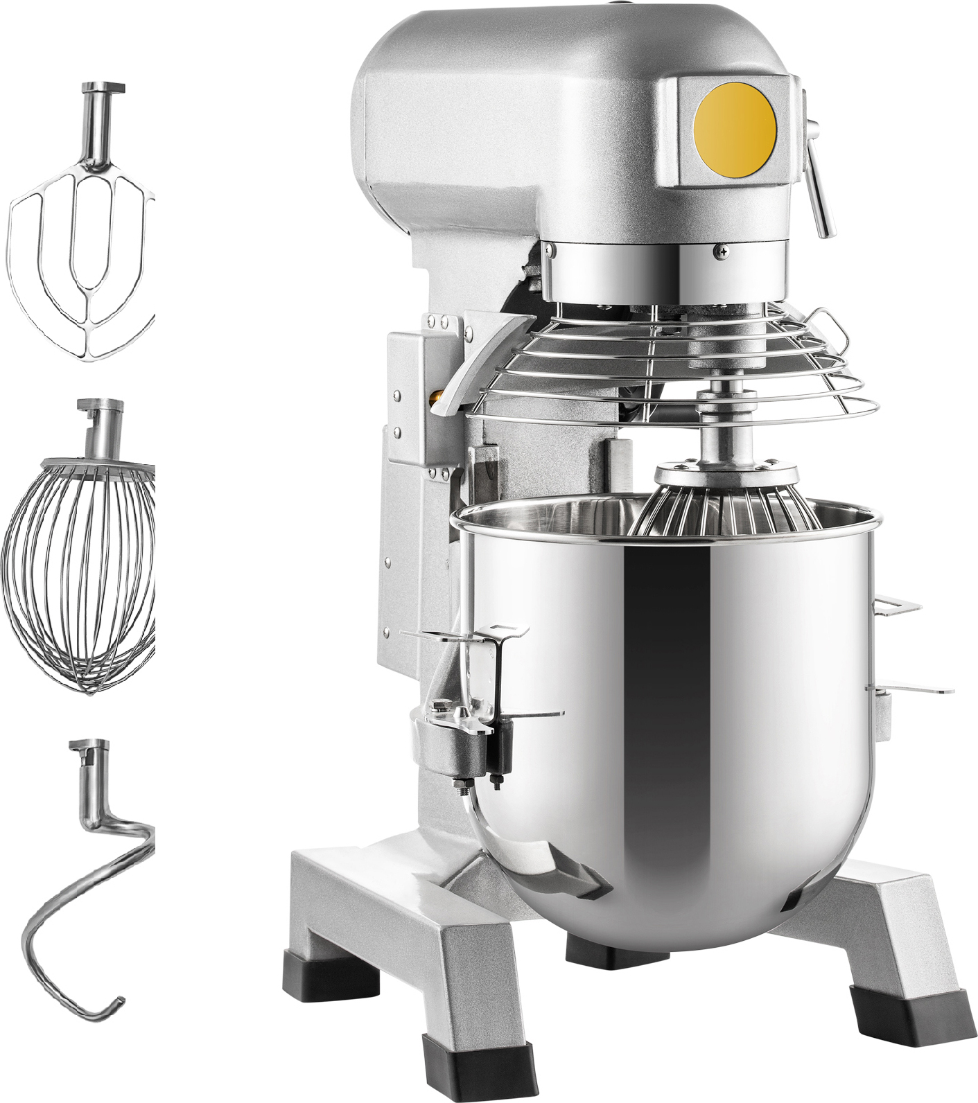 SucceBuy Kommerzieller Standmixer , 15-Quart-Edelstahlschüssel, 850 W Hochleistungs-Elektromixer mit 3 einstellbaren Geschwindigkeiten (113/184/341 U/min), inkl. Knethaken, Schneebesen