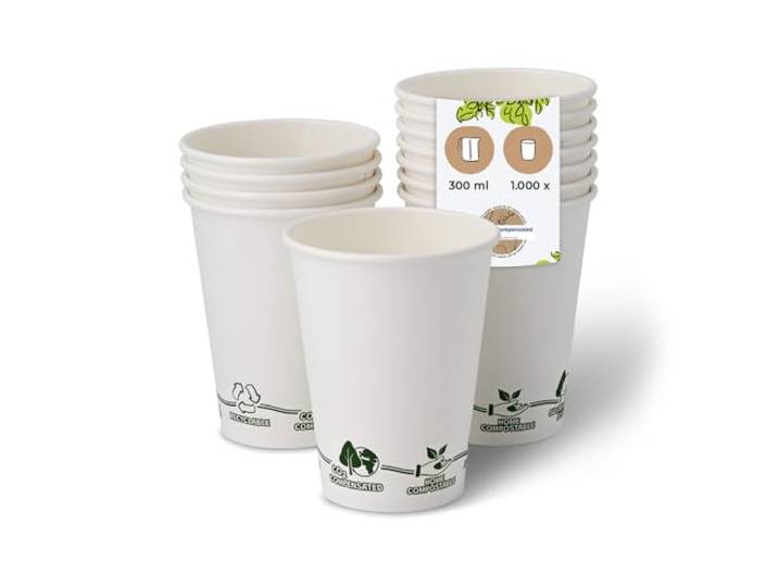 BIOZOYG 1000 Stück Kaffeebecher 300ml/12oz Ø90mm weiß mit Umweltmotiv Plastikfreier Pappbecher mit Umweltmotiv bedruckt, biologisch abbaubar & recycelbar - nachhaltig produziert