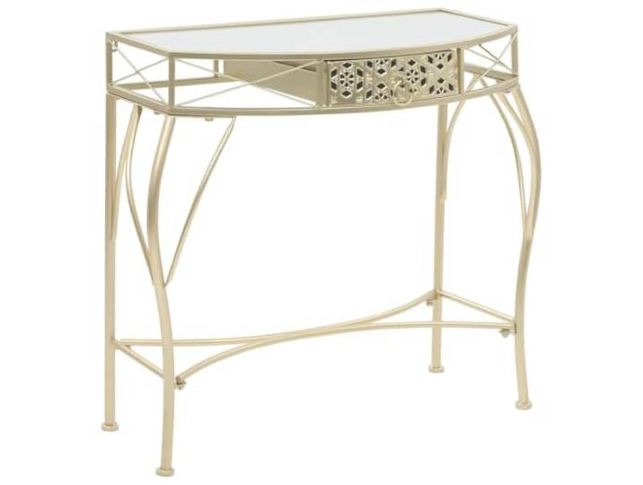HAQWRDQSG Beistelltisch Französischer Stil Metall Glas 82x39x76 cm Eleganter Konsolentisch für Flur und Wohnzimmer, mit verzierter Schublade und stabiler Glasablage für Dekoration.