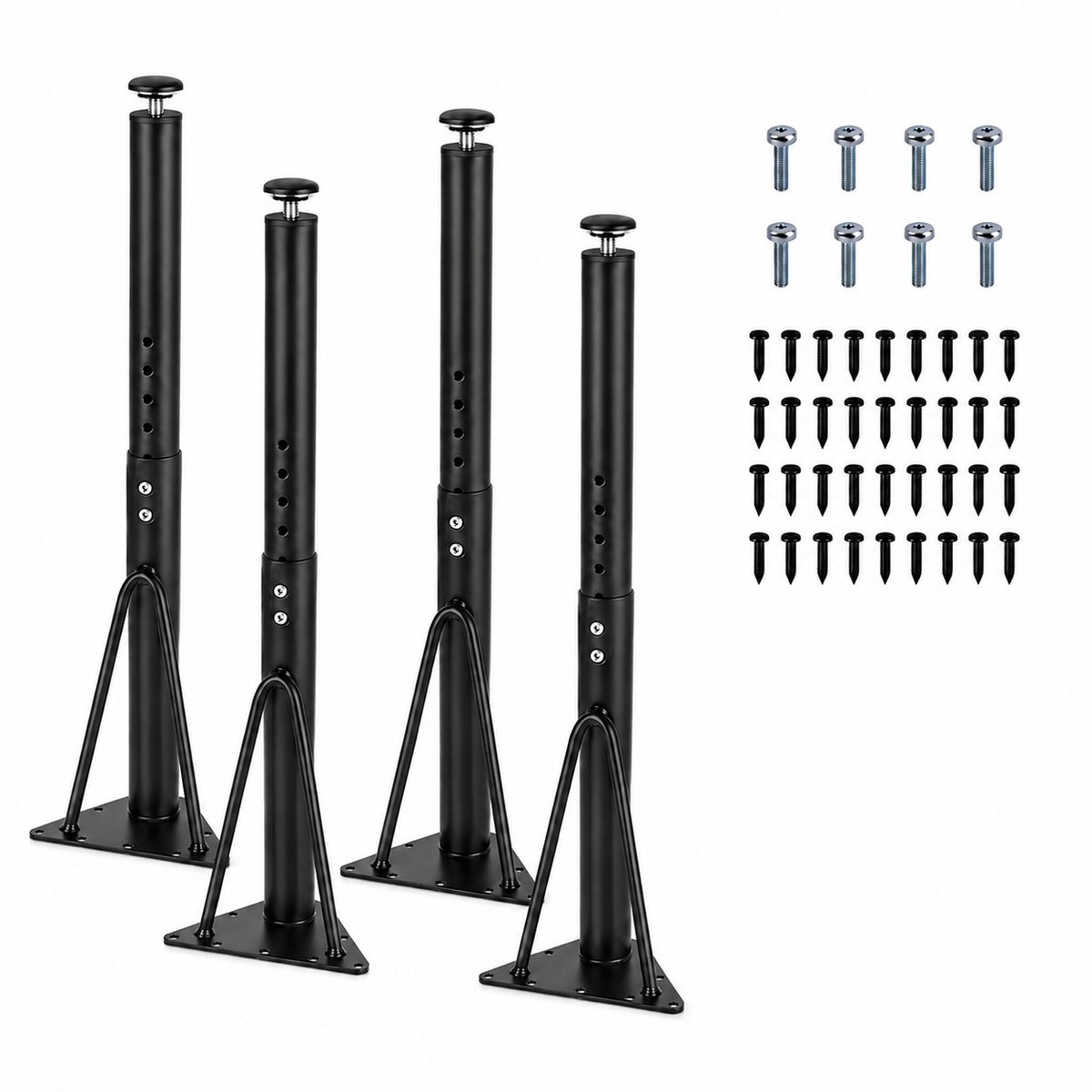 JustValue Verstelbare Tafelpoten Metaal - Set van 4 - Zwart - Hoogte: 45-75 cm
