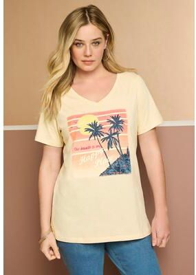 Plus Size Women's Graphic Tee by Roaman's in Beach Print (Size 30/32)