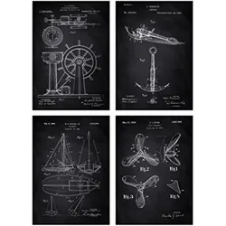 POSTER Set mit 4 Schwarz StiefelPatent A4 Schwarzer Rahmen