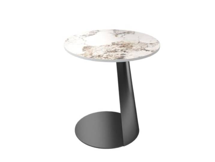Beistelltisch mit Marmorplatte, Metallrahmen, rund, Wohnzimmer Beistelltisch, verschiedene Größen, schwarzer Rahmen, Backlack, Balkon(Black,50CM)