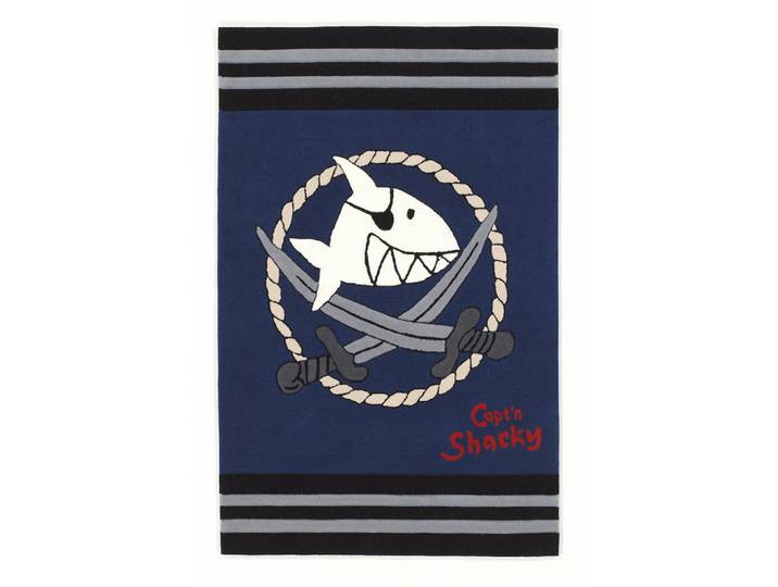 Kinderteppich Captn Sharky, Blau, Grau, Schwarz, Weiß, Pirat, rechteckig, 150x220 cmes Vertrauen - Oeko-Tex®, für Fußbodenheizung geeignet, Teppiche & Böden, Teppiche, Teppich Kinderzimmer