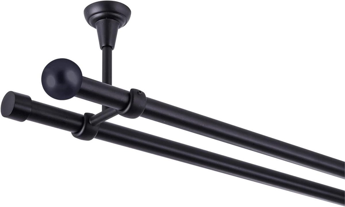 Zwarte metalen enkele gordijnroede voor plafondbevestiging, 320 cm