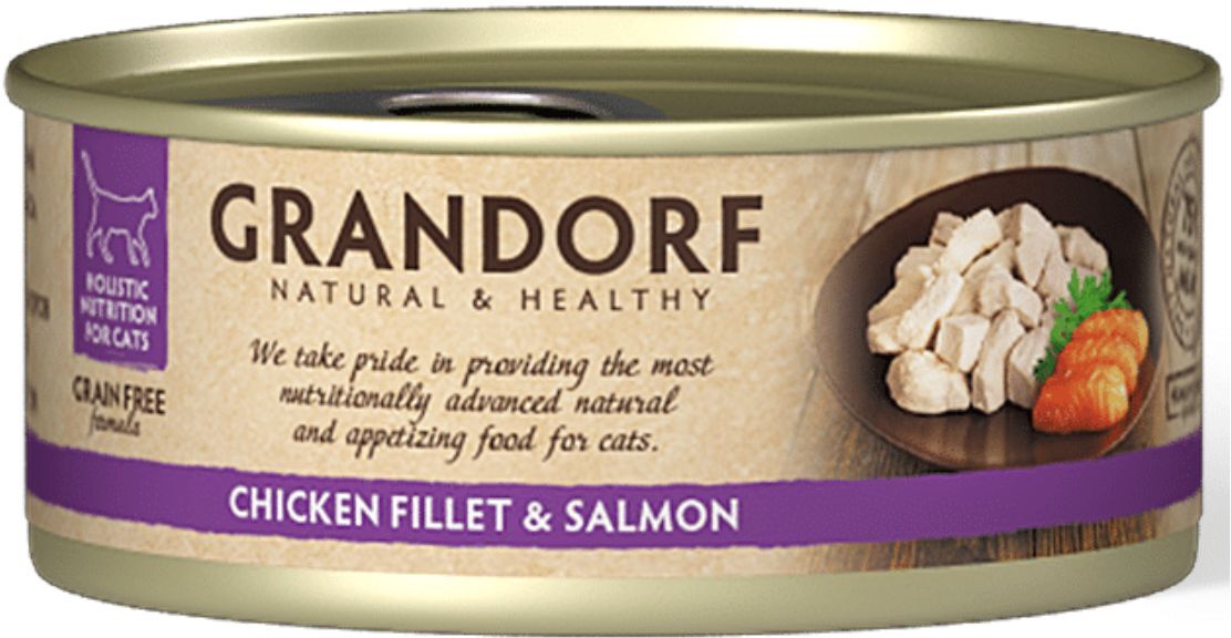 Grandorf Alimento Umido per Gatti Filetti di Pollo e Salmone 70 g