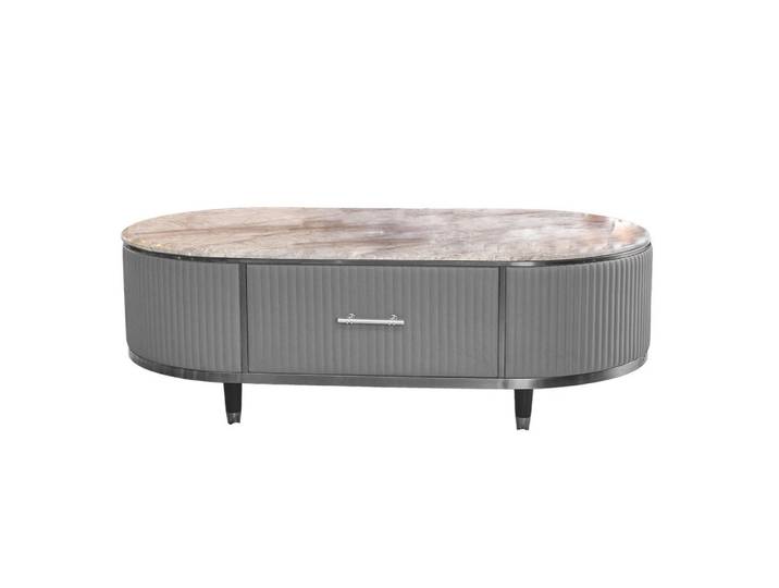 Kawola Couchtisch Maria Grau Kunstleder, Marmor, Metall, Oval, 130x45x70 cm, Wohnzimmer, Wohnzimmertische, Couchtische