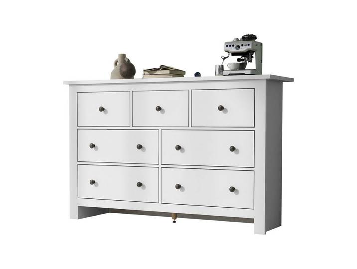 HAUSS SPOLE Sideboard mit 7 Schubladen für Eingang, Küche, Esszimmer und Wohnzi weiß (Kaffee Bar Schrank, Kapazität Esszimmer Schrank, Buffet, Kommode, 1 St., 7 Schubladen), mit seidigen Auszugsschiene, verstellbaren Mittelfuß
