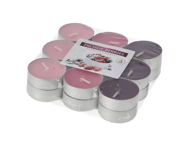 18er-Set Duft Teelichter Frozen Berries, Duftkerzen in Rosa, Pink und Lila