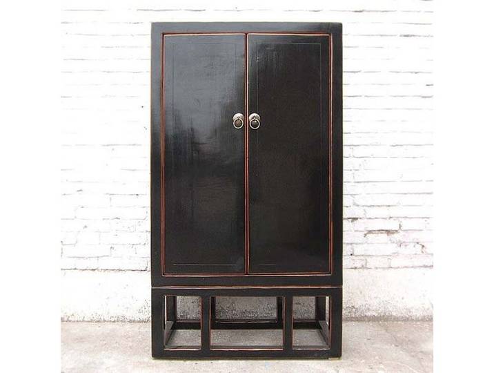 Luxury-Park-Direct Kommode Asien Klassik Schrank Doppeltüren Lack antikschwarz Massivholz.Luxury