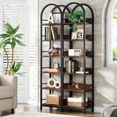 Bluebel 6-Tier Open Bookshelf, Tall Arched Bookcase Narrow Bookshelf
