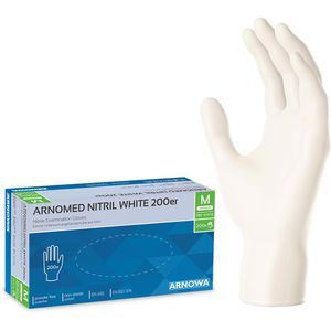 Arnomed Einmalhandschuhe Nitril White, weiß, 200 Stk, Nitril, chemikalienbeständig, lebensmittelecht, Größe M, 200 Stück