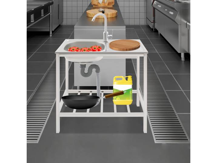 Évier commercial, bassin en acier inoxydable, évier de cuisine mobile, lavabo, avec robinet, pour restaurant, buanderie et camping